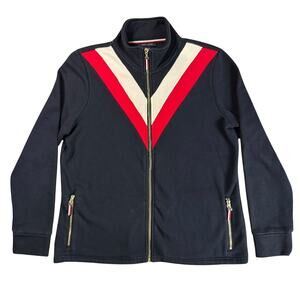 Tommy Hilfiger Womens L Full Zip Track Jacket Navy Red White Chevron Logo Preppy